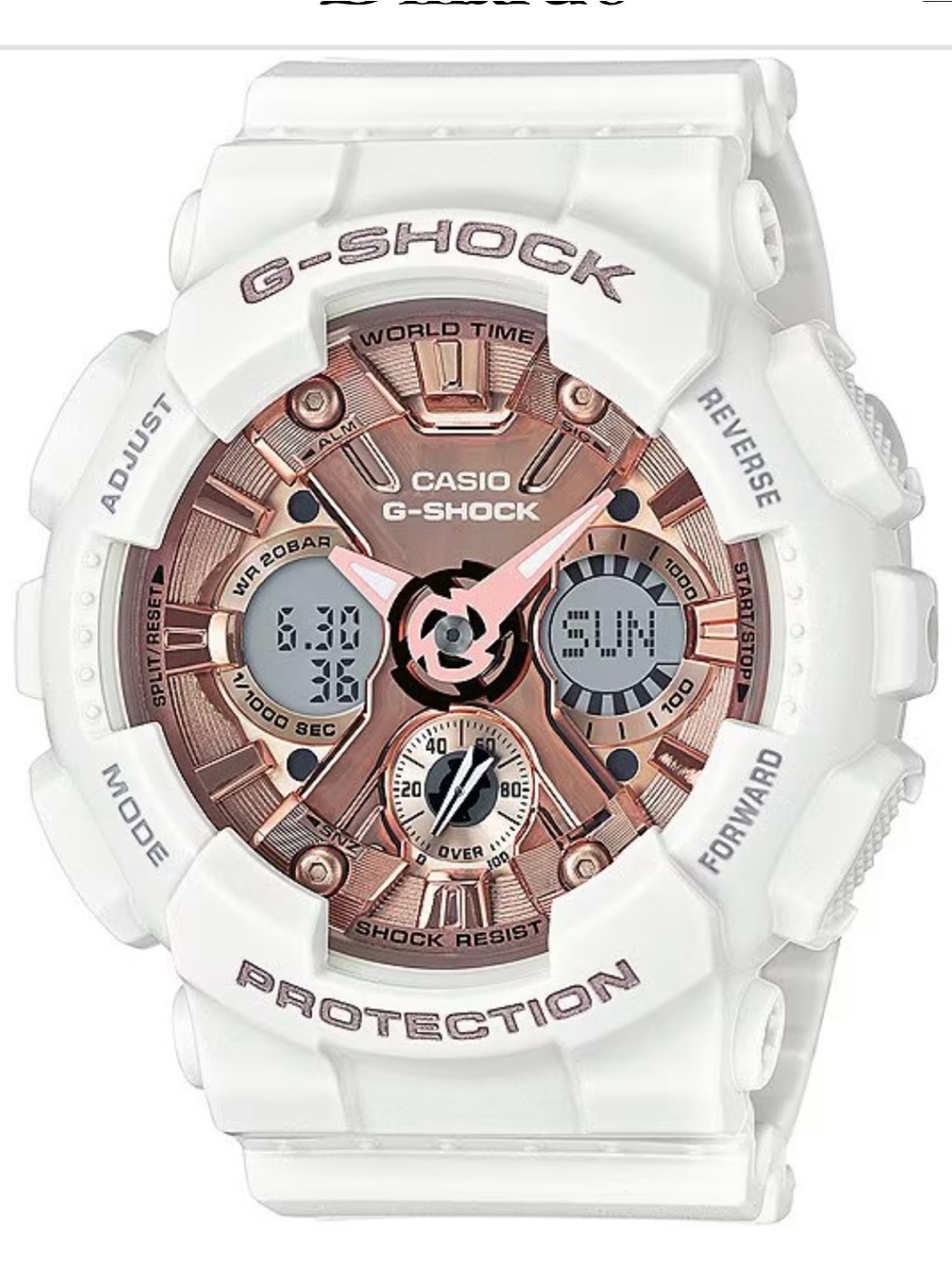 Casio G-Shock White Watch with Rose Gold Dial and Pink Accents